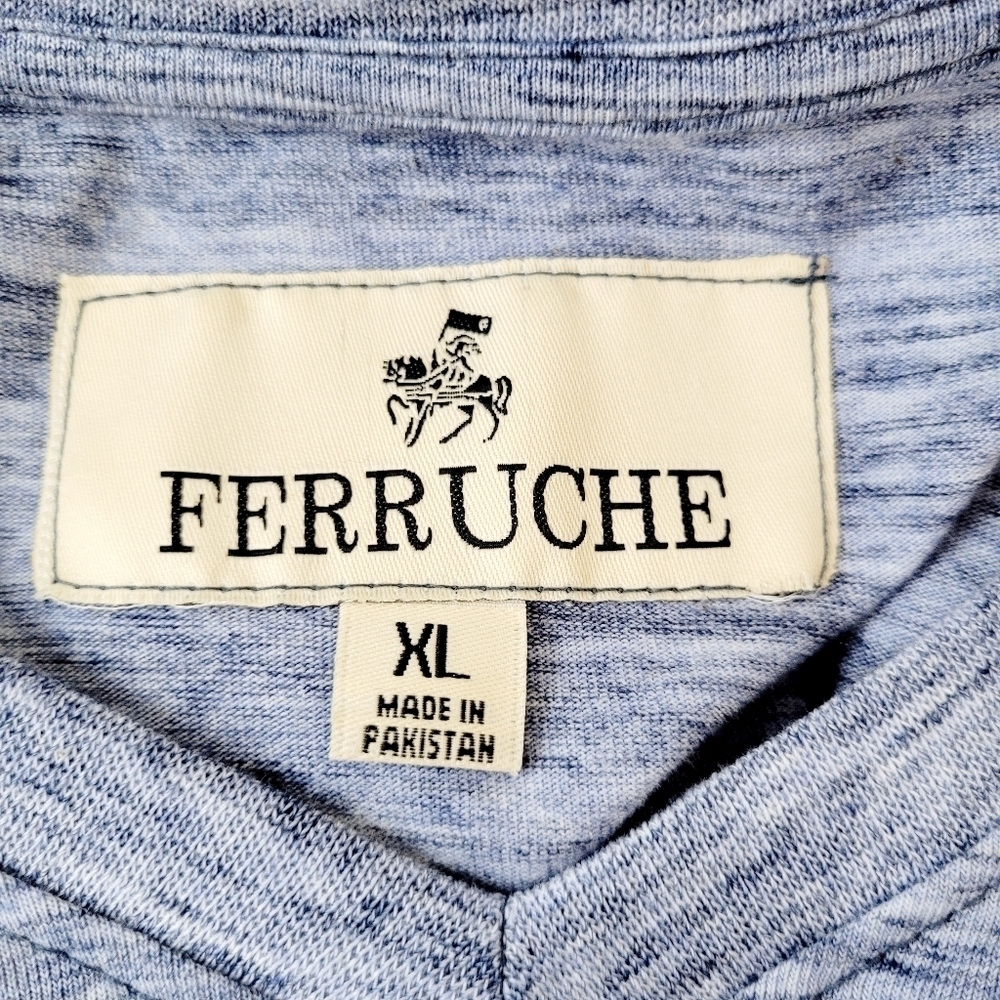 Ferruche Blue Heathered Cotton Blend V Neck‎ T Shirt - Picture 6 of 9